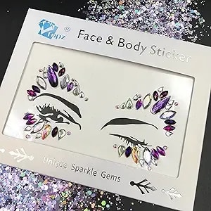 Topz Festival Halloween Makeup Face Gems Sticker Purple Face Jewels Festival Eyebrow Forehead Black Body Sticker Jewels Halloween Party Diy Face Tattoo Sticker (Purple sr72)