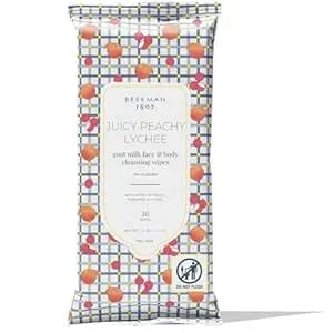 Beekman 1802 Face Wipes – Makeup Remover Wipes For Face, Facial Cleansing Wipes That Remove Makeup & Dirt, Travel Essentials, Face Wipes With Goat Milk & Aloe, Juicy Peachy Lychee 30 Count
