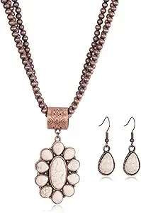 Montana West Rustic Couture'S Western Jewelry Set For Women Cowgirl Vintage Western Necklace Earring